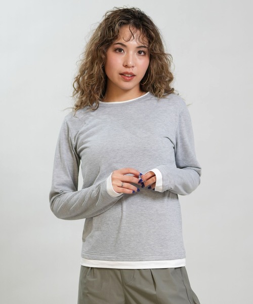 RIKKA FEMME(リッカファム)の「RIKKA FEMME/リッカファム 長袖 Tシャツ ロンT 重ね着風 UVカット 接触冷感 RF6S-2202(Tシャツ/カットソー・レディース・ネイビー/グレー・S/M/M/L)」の3枚目の写真