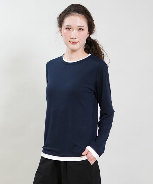 RIKKA FEMME(リッカファム)の「RIKKA FEMME/リッカファム 長袖 Tシャツ ロンT 重ね着風 UVカット 接触冷感 RF6S-2202(Tシャツ/カットソー・レディース・ネイビー/グレー・S/M/M/L)」の9枚目の写真