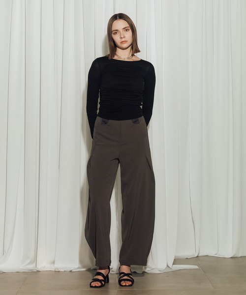 CITY TOKYO（シティトウキョウ）の「【CITY TOKYO/シティートウキョウ】Twill Barrel Leg Pants/ツイルバレルレッグパンツ（その他パンツ・レディース・ブラック/アイボリー/ダークグレー・2/1）」の4枚目の写真