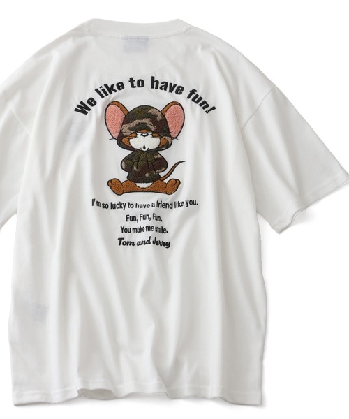Tom＆Jerry（トムアンドジェリー）の「【Tom & Jerry/トム & ジェリー】アソート アートワークデザイン サガラ刺繍 半袖Tシャツ（Tシャツ/カットソー・メンズ・ブラック系/グレイッシュベージュ/サックスブルー系/オートミール/ホワイト系/サックスブルー系1/ブラック系1/ホワイト系1・M/LL/L）」の3枚目の写真