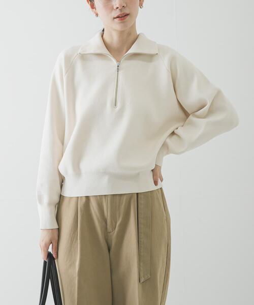 URBAN RESEARCH（アーバンリサーチ）の「ハーフジップスウェットニット（スウェット・レディース・イエロー/ネイビー/オフホワイト・FREE）」の2枚目の写真