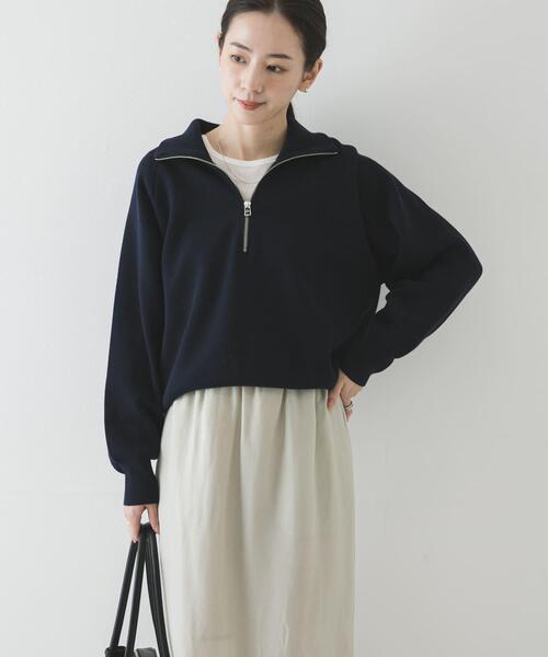 URBAN RESEARCH(アーバンリサーチ)の「ハーフジップスウェットニット(スウェット・レディース・イエロー/ネイビー/オフホワイト・FREE)」の9枚目の写真