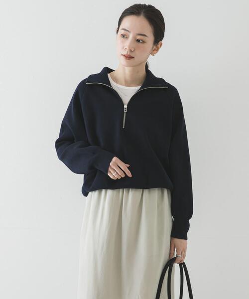 URBAN RESEARCH(アーバンリサーチ)の「ハーフジップスウェットニット(スウェット・レディース・イエロー/ネイビー/オフホワイト・FREE)」の8枚目の写真