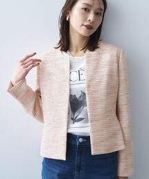 UNTITLED（アンタイトル）の「【きれいめ】ツイード ペプラムジャケット（ノーカラージャケット）」
