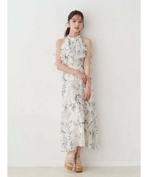 MERCURYDUO(マーキュリーデュオ)の「花柄アメスリラッフルワンピース(ワンピース・レディース・ピンク/ライトブルー/アイボリー・MEDIUM/SMALL)」の1枚目の写真