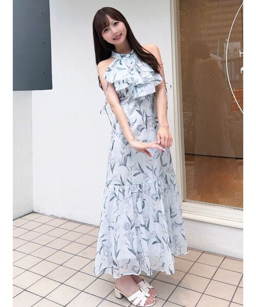 MERCURYDUO(マーキュリーデュオ)の「花柄アメスリラッフルワンピース(ワンピース・レディース・ピンク/ライトブルー/アイボリー・MEDIUM/SMALL)」の14枚目の写真