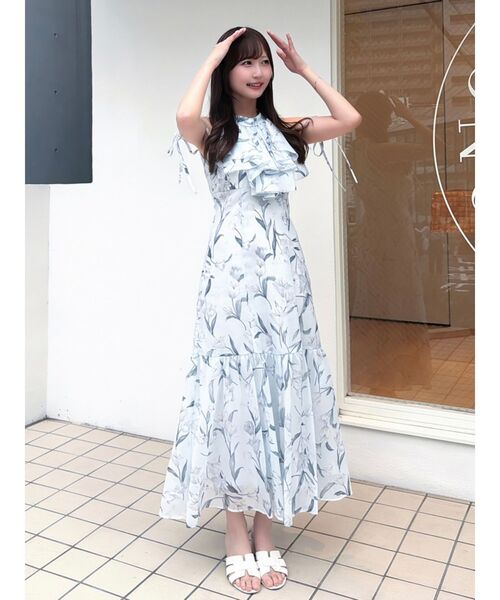 MERCURYDUO(マーキュリーデュオ)の「花柄アメスリラッフルワンピース(ワンピース・レディース・ピンク/ライトブルー/アイボリー・MEDIUM/SMALL)」の15枚目の写真