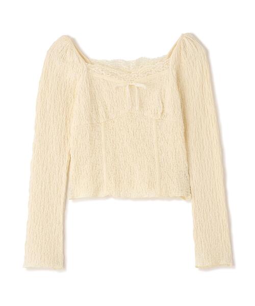 FREE'S MART(フリーズマート)の「◆レーストリムジャガード長袖カットソー(Tシャツ/カットソー・レディース・ブルー/ブラウン/ホワイト・FREE)」の4枚目の写真