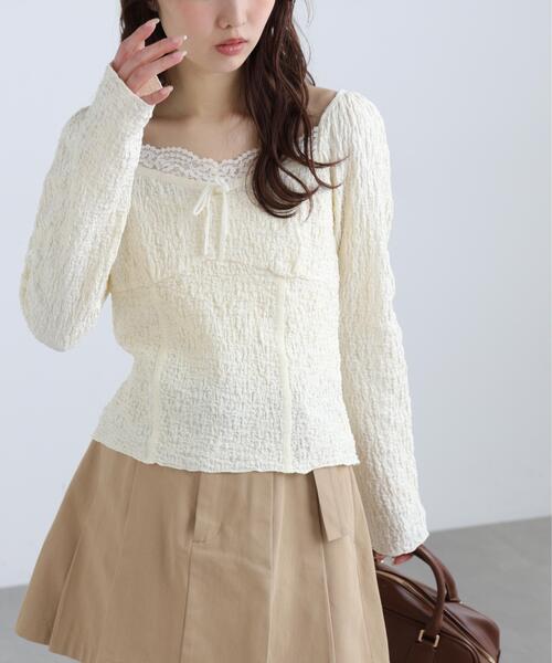 FREE'S MART(フリーズマート)の「◆レーストリムジャガード長袖カットソー(Tシャツ/カットソー・レディース・ブルー/ブラウン/ホワイト・FREE)」の7枚目の写真