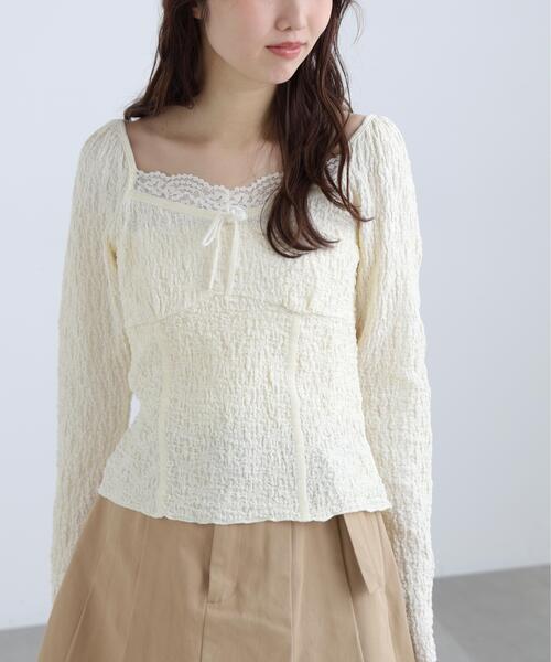 FREE'S MART(フリーズマート)の「◆レーストリムジャガード長袖カットソー(Tシャツ/カットソー・レディース・ブルー/ブラウン/ホワイト・FREE)」の8枚目の写真