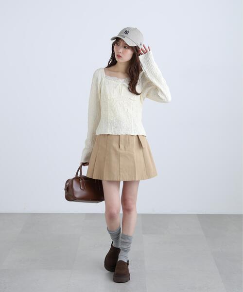 FREE'S MART(フリーズマート)の「◆レーストリムジャガード長袖カットソー(Tシャツ/カットソー・レディース・ブルー/ブラウン/ホワイト・FREE)」の9枚目の写真