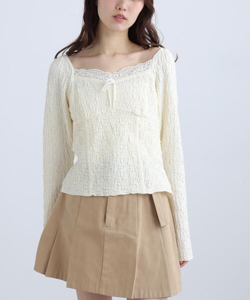 FREE'S MART(フリーズマート)の「◆レーストリムジャガード長袖カットソー(Tシャツ/カットソー・レディース・ブルー/ブラウン/ホワイト・FREE)」の12枚目の写真