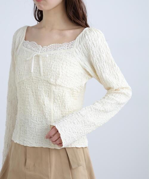 FREE'S MART(フリーズマート)の「◆レーストリムジャガード長袖カットソー(Tシャツ/カットソー・レディース・ブルー/ブラウン/ホワイト・FREE)」の16枚目の写真