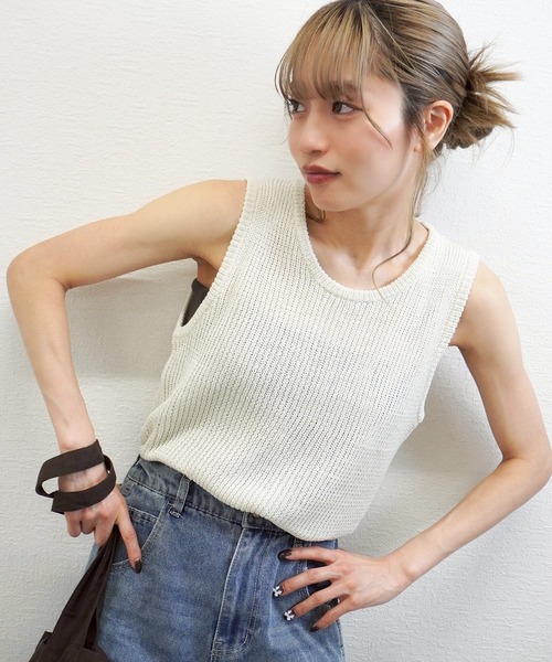gossara(ゴサラ)の「【大人の抜け感】リブニットタンク(タンクトップ・レディース・オフホワイト/杢グレー・FREE)」の14枚目の写真