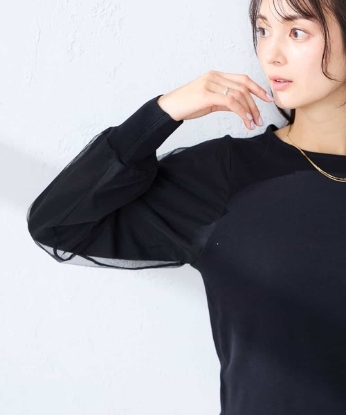 a.v.v(アーヴェヴェ)の「チュール袖ニット(ニット/セーター・レディース・ブラック/ライトグレー・40/38/36)」の12枚目の写真