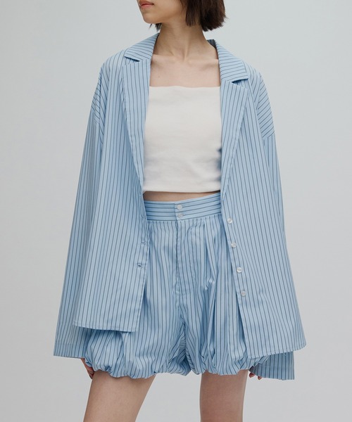 Ameri（アメリ）の「PINSTRIPE JACKET DETAIL SHIRT（シャツ/ブラウス・レディース・ピンク/ライトブルー・MEDIUM/SMALL）」の3枚目の写真