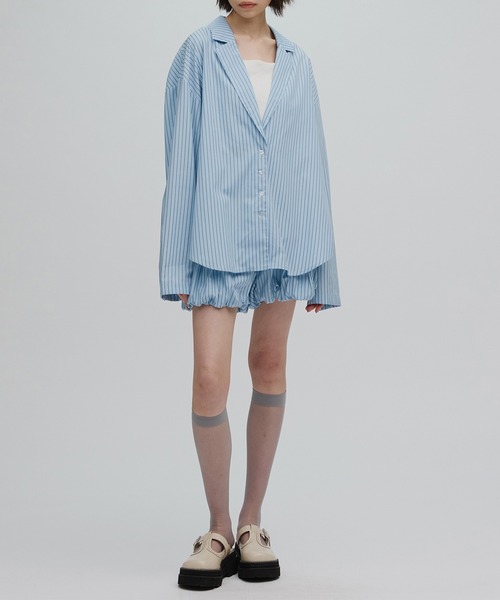 Ameri（アメリ）の「PINSTRIPE JACKET DETAIL SHIRT（シャツ/ブラウス・レディース・ピンク/ライトブルー・MEDIUM/SMALL）」の4枚目の写真