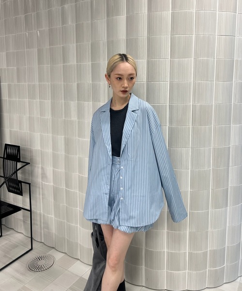 Ameri（アメリ）の「PINSTRIPE JACKET DETAIL SHIRT（シャツ/ブラウス・レディース・ピンク/ライトブルー・MEDIUM/SMALL）」の6枚目の写真