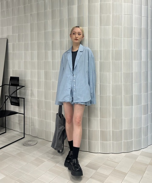 Ameri（アメリ）の「PINSTRIPE JACKET DETAIL SHIRT（シャツ/ブラウス・レディース・ピンク/ライトブルー・MEDIUM/SMALL）」の7枚目の写真