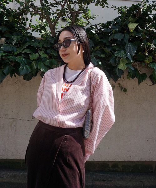 Ameri（アメリ）の「PINSTRIPE JACKET DETAIL SHIRT（シャツ/ブラウス・レディース・ピンク/ライトブルー・MEDIUM/SMALL）」の9枚目の写真