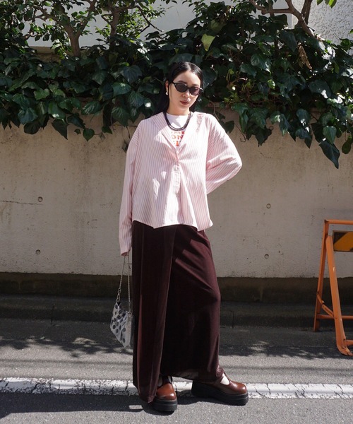 Ameri（アメリ）の「PINSTRIPE JACKET DETAIL SHIRT（シャツ/ブラウス・レディース・ピンク/ライトブルー・MEDIUM/SMALL）」の10枚目の写真