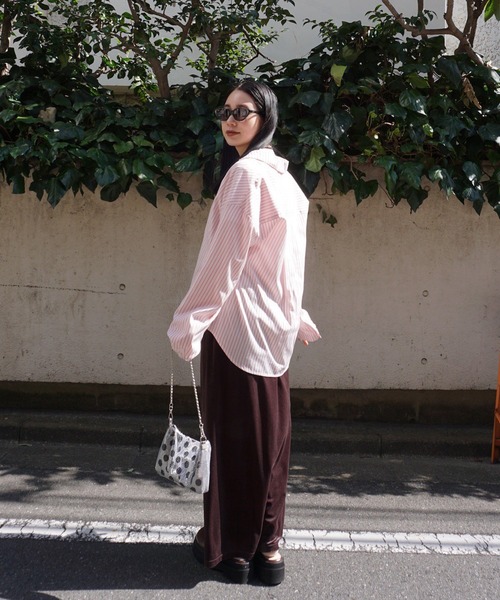 Ameri（アメリ）の「PINSTRIPE JACKET DETAIL SHIRT（シャツ/ブラウス・レディース・ピンク/ライトブルー・MEDIUM/SMALL）」の11枚目の写真