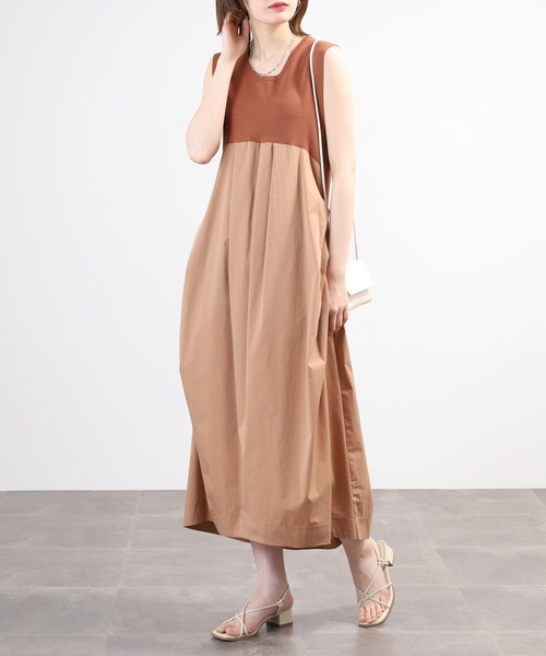 Anna Nicola(アンナニコラ)の「Anna Nicola ニット切替 ノースリーブワンピース(ワンピース・レディース・キャメル/モカ・38)」の3枚目の写真