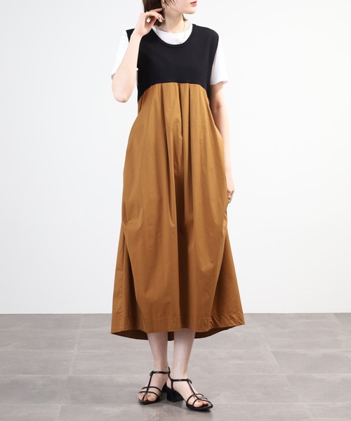 Anna Nicola(アンナニコラ)の「Anna Nicola ニット切替 ノースリーブワンピース(ワンピース・レディース・キャメル/モカ・38)」の11枚目の写真
