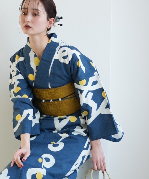 手染め注染浴衣3点セット utatane×注染工房 赤坂紬 紺青に星の墨躍