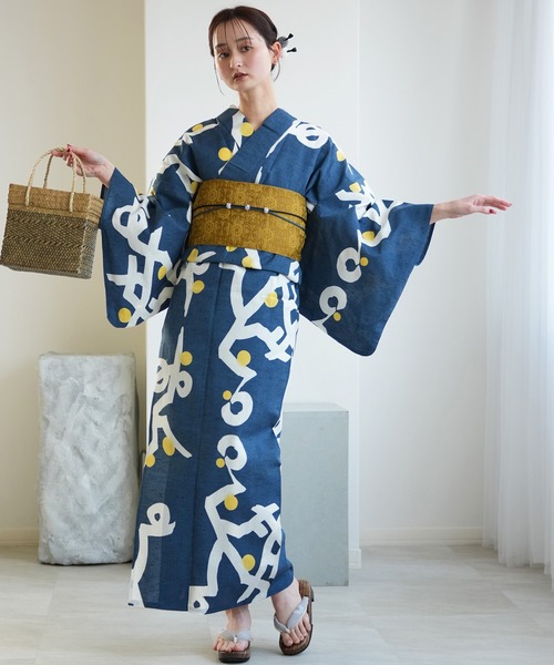 手染め注染浴衣3点セット utatane×注染工房 赤坂紬 紺青に星の墨躍