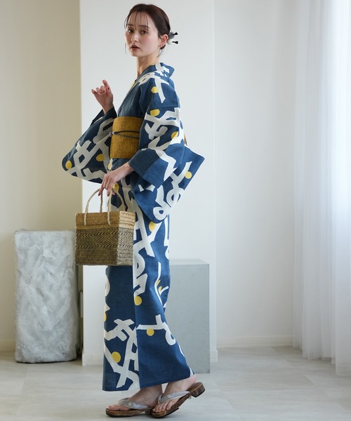 手染め注染浴衣3点セット utatane×注染工房 赤坂紬 紺青に星の墨躍