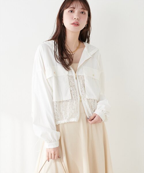 natural couture（ナチュラルクチュール）の「レースコンビブルゾン（ブルゾン・レディース・グレイッシュベージュ/オフホワイト/ブラック・FREE）」の7枚目の写真