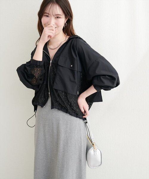 natural couture（ナチュラルクチュール）の「レースコンビブルゾン（ブルゾン・レディース・グレイッシュベージュ/オフホワイト/ブラック・FREE）」の11枚目の写真