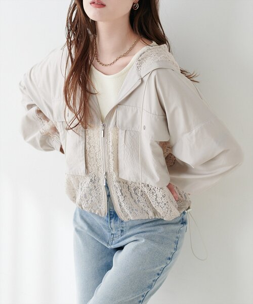 natural couture（ナチュラルクチュール）の「レースコンビブルゾン（ブルゾン・レディース・グレイッシュベージュ/オフホワイト/ブラック・FREE）」の15枚目の写真