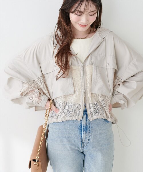 natural couture（ナチュラルクチュール）の「レースコンビブルゾン（ブルゾン・レディース・グレイッシュベージュ/オフホワイト/ブラック・FREE）」の16枚目の写真