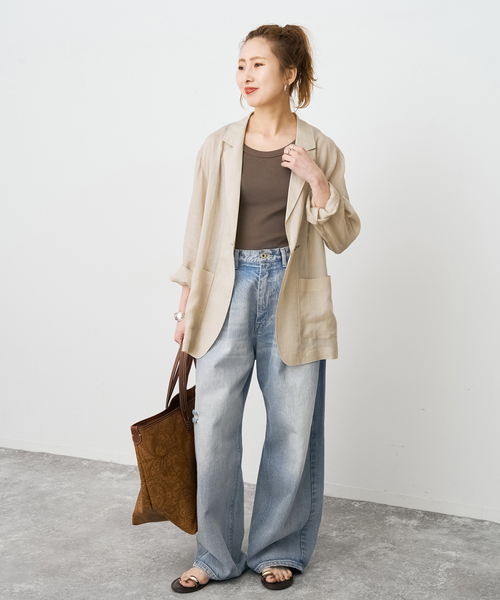 Spick & Span(スピックアンドスパン)の「《手洗い可 / 追加》ラミーミックスシアージャケット(テーラードジャケット・レディース・ブラック/ベージュ系その他/ブラウン・38/36)」の9枚目の写真