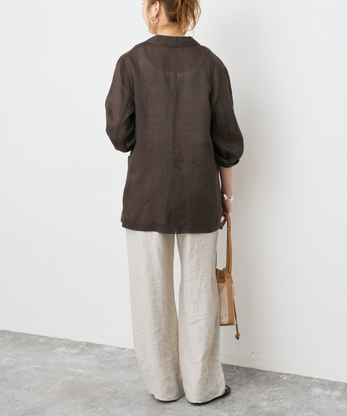 Spick & Span(スピックアンドスパン)の「《手洗い可 / 追加》ラミーミックスシアージャケット(テーラードジャケット・レディース・ブラック/ベージュ系その他/ブラウン・38/36)」の21枚目の写真