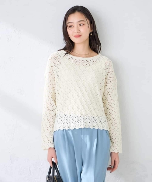 a.v.v（アーヴェヴェ）の「透かし編みニットプルオーバー（ニット/セーター・レディース・アイボリー・39）」の3枚目の写真
