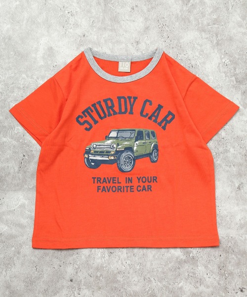 DILASH（ディラッシュ）の「【シワになりにくい】車グラフィック リンガーTシャツ（Tシャツ/カットソー・キッズ・オレンジ/グレー・80/90/100/110/120/130/140）」の2枚目の写真