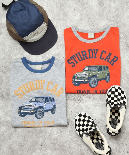 DILASH（ディラッシュ）の「【シワになりにくい】車グラフィック リンガーTシャツ（Tシャツ/カットソー・キッズ・オレンジ/グレー・80/90/100/110/120/130/140）」の3枚目の写真