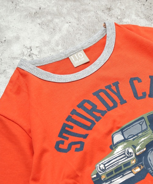 DILASH（ディラッシュ）の「【シワになりにくい】車グラフィック リンガーTシャツ（Tシャツ/カットソー・キッズ・オレンジ/グレー・80/90/100/110/120/130/140）」の4枚目の写真