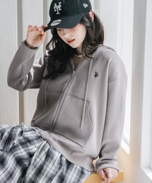 U.S. POLO ASSN. ユーエスポロアッスン W's オーバーサイズワンポイントロゴ刺繍スウェットライクニット短丈長袖パーカー
