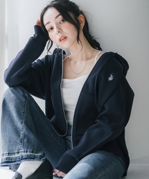 U.S. POLO ASSN. ユーエスポロアッスン W's オーバーサイズワンポイントロゴ刺繍スウェットライクニット短丈長袖パーカー