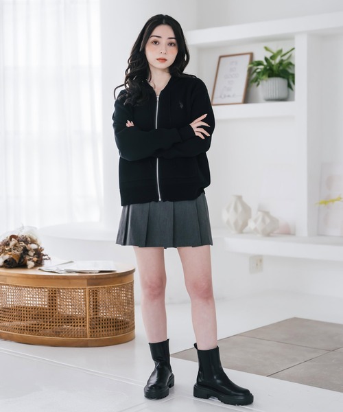 U.S. POLO ASSN.(ユーエスポロアッスン)の「U.S. POLO ASSN. ユーエスポロアッスン W's オーバーサイズワンポイントロゴ刺繍スウェットライクニット短丈長袖パーカー(パーカー・レディース・ネイビー/杢グレー/ブラック・M/L)」の8枚目の写真