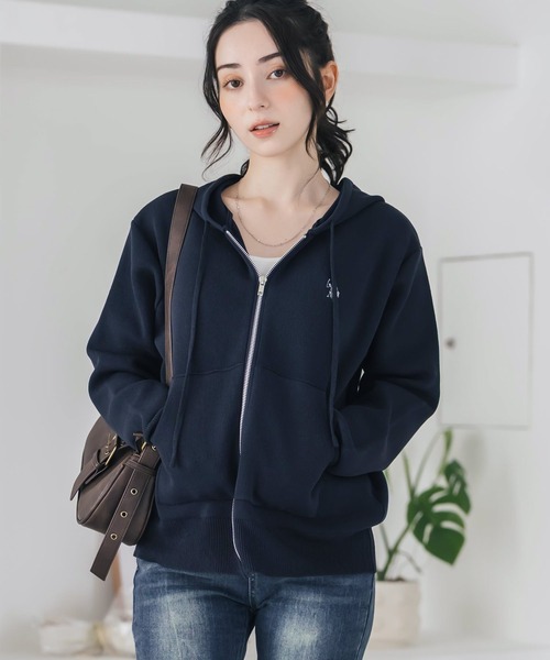 U.S. POLO ASSN.(ユーエスポロアッスン)の「U.S. POLO ASSN. ユーエスポロアッスン W's オーバーサイズワンポイントロゴ刺繍スウェットライクニット短丈長袖パーカー(パーカー・レディース・ネイビー/杢グレー/ブラック・M/L)」の22枚目の写真