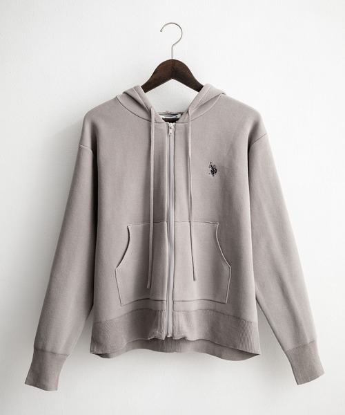 U.S. POLO ASSN.(ユーエスポロアッスン)の「U.S. POLO ASSN. ユーエスポロアッスン W's オーバーサイズワンポイントロゴ刺繍スウェットライクニット短丈長袖パーカー(パーカー・レディース・ネイビー/杢グレー/ブラック・M/L)」の15枚目の写真