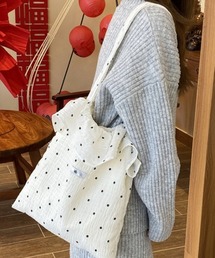 フラワープリント フリルデザイン トートバッグ