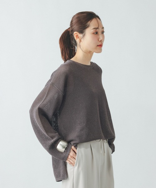 GLOBAL WORK（グローバルワーク）の「洗えるメッシュラメプルオーバー＊タンク/640379（ニット/セーター・レディース・オフホワイト/ダークブラウン/ダークグレー・LARGE/MEDIUM）」の2枚目の写真