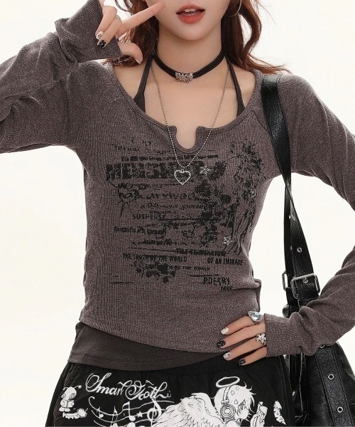 Alvia(アルビア)の「レイヤード風トップス(その他トップス・レディース・グレー/ホワイト・M)」の2枚目の写真