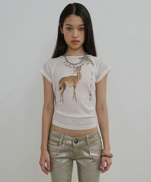 SCULPTOR(スカルプター)の「Zen Deer Tee(Tシャツ/カットソー・レディース・ミント/ホワイト・SMALL/MEDIUM/LARGE/X-SMALL)」の2枚目の写真